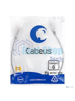 Шнур комм. Cabeus, кат. 6, неэкр., U/UTP, RJ45/RJ45, LSZH, AWG24, 0.5м, серый