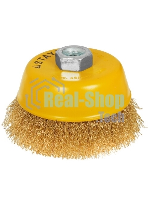 Кордщетка STAYER 35125-075_z01чашечная витая латунированная стальная проволока 0.3мм 75мм/М14