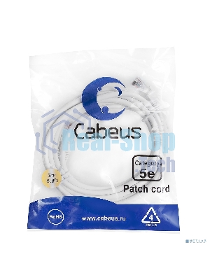 Шнур коммутационный Cabeus, Cat.5e, неэкр., U/UTP, RJ45/RJ45, LSZH, AWG24, 3м, белый