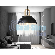 Светильник Ambrella light TR8192 BK/LW черный/светлое дерево E27 max 40W D290*900