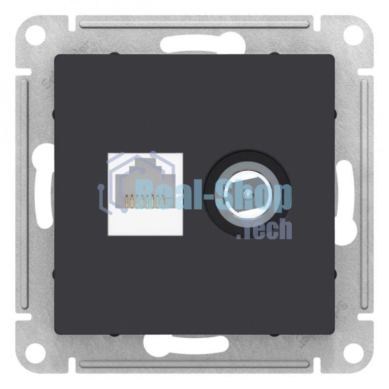 Розетка телевизионная +комп двойная RJ45+TV, кат.5E, механизм, карбон