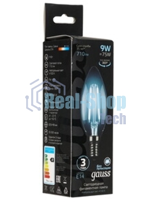 Лампа светодиодная Gauss Filament 103201209-D 9Вт цок.: E14 свеча 220B св. свеч. белый нейт. (упак.: 10 шт)