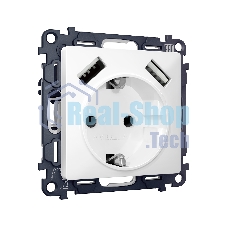 Комплект механизма электрической розетки ALFA Белый матовый 2USB A+A 18W (быстрая зарядка) с/з QUANT (AP1290, VM155) MA129010