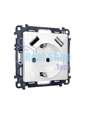 Комплект механизма электрической розетки ALFA Белый матовый 2USB A+A 18W (быстрая зарядка) с/з QUANT (AP1290, VM155) MA129010