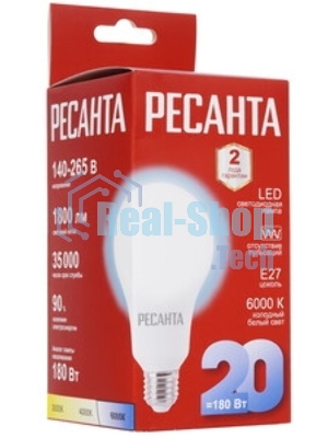 Лампа светодиодная Ресанта LL-R-A80-20W-230-6K-E27 груша