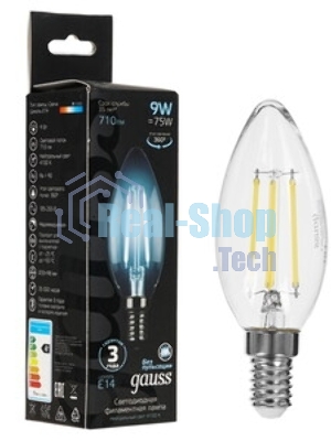 Лампа светодиодная Gauss Filament 103201209-D 9Вт цок.: E14 свеча 220B св. свеч. белый нейт. (упак.: 10 шт)