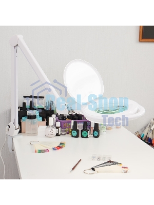 Лупа на струбцине Rexant, круглая, 5D, с подсветкой 96 LED, теплый и холодный свет, белая