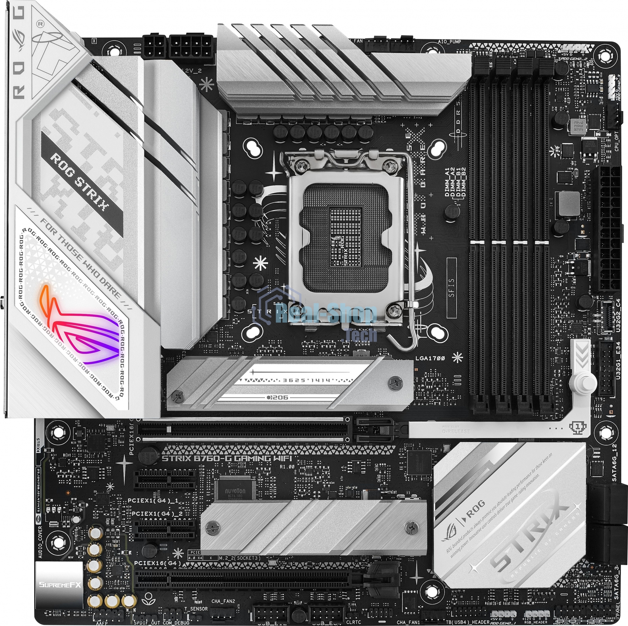 Материнская плата ASUS ROG STRIX B760-G GAMING WIFI, LGA 1700, Intel B760, 4xDDR5, 4xSATA, 2xM.2, 1xPCIe 5.0 x16, 1xPCIe 4.0 x4, 1xHDMI, 1xDP, 1x 2.5Gb LAN, 1xUSB-A 3.2 Gen 2, 2xUSB-A 3.2 Gen 1, 4xUSB-A 2.0, 1xUSB-C 3.2 Gen 1, 1xUSB-C 3.2 Gen 2x2, 5x3.5 мм, 7.1, mATX
