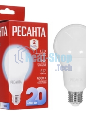 Лампа светодиодная Ресанта LL-R-A80-20W-230-6K-E27 груша