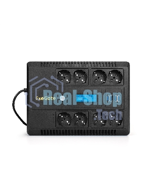 Источник бесперебойного питания ExeGate NEO Smart LHB-650.LCD.AVR.8SH.CH.RJ.USB 650VA/390W, LCD, AVR, 8*Schuko, RJ45/11, USB, 4*USB-порта для зарядки, черный