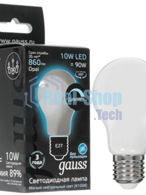 Лампа светодиодная Gauss Filament A60 E27 10Вт 4100К OPAL диммир
