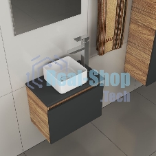 Комплект для ванной, 4 предмета (тумба Bau 50, графит + раковина BAU Hotel mini 24х24 + смеситель Hotel Still, выпуск клик-клак, хром)