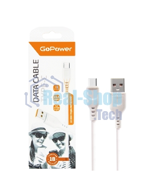 Кабель GoPower GP01T USB (m)-Type-C (m) 1.0м 2.4A ПВХ белый (1/800)