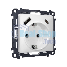Комплект механизма электрической розетки ALFA Белый матовый 2USB A+C 20W (быстрая зарядка) с/з QUANT (AP1300, VM160) MA130010