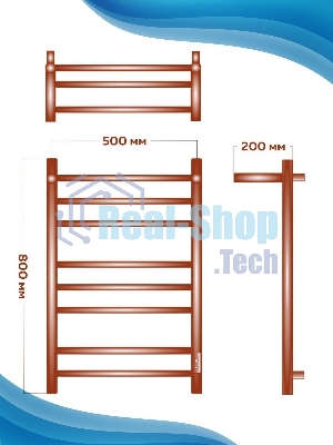 Полотенцесушитель электрический с полкой BAU Stil Shelf 50х80, 7 планок, универсальный, антикварная