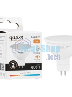 Лампа светодиодная Gauss Elementary MR16 9Вт цок.: GU5.3 спот 220B 2700K св. свеч. бел. теп. MR16 (упак.: 10 шт)