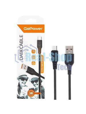 Кабель GoPower GP01T USB (m)-Type-C (m) 1.0м 2.4A ПВХ черный (1/800)