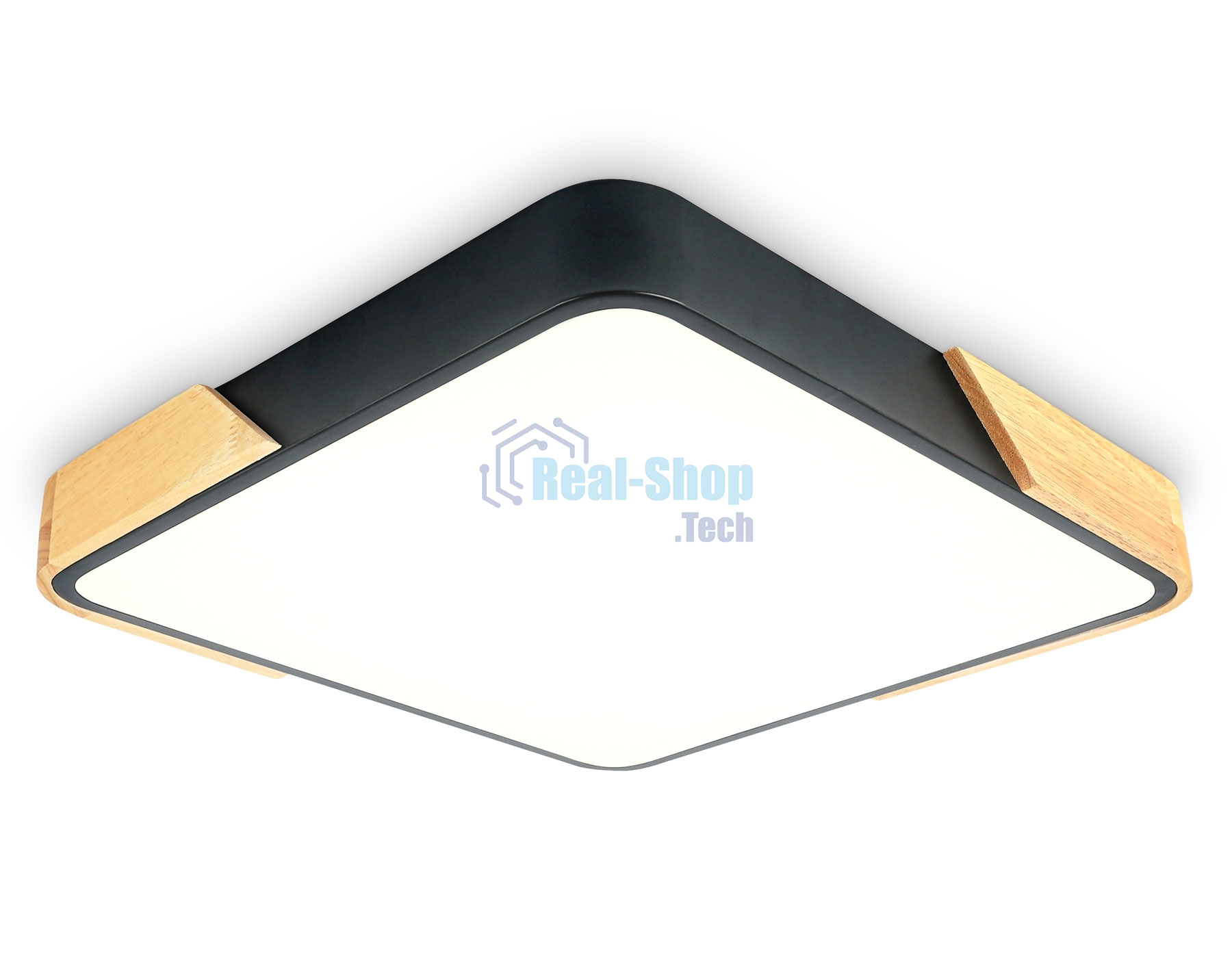 Потолочный светодиодный светильник Ambrella light FZ1317 BK/LW черный/светлое дерево 45W 5000K 500*500*50 (без ПДУ)