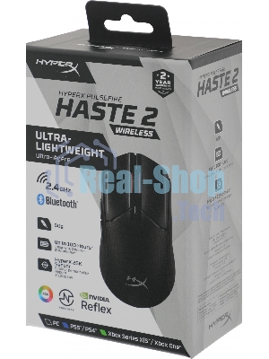 Мышь беспроводная HyperX Haste 2 черный, 26000 dpi, радиоканал, Bluetooth, USB, кнопки - 5