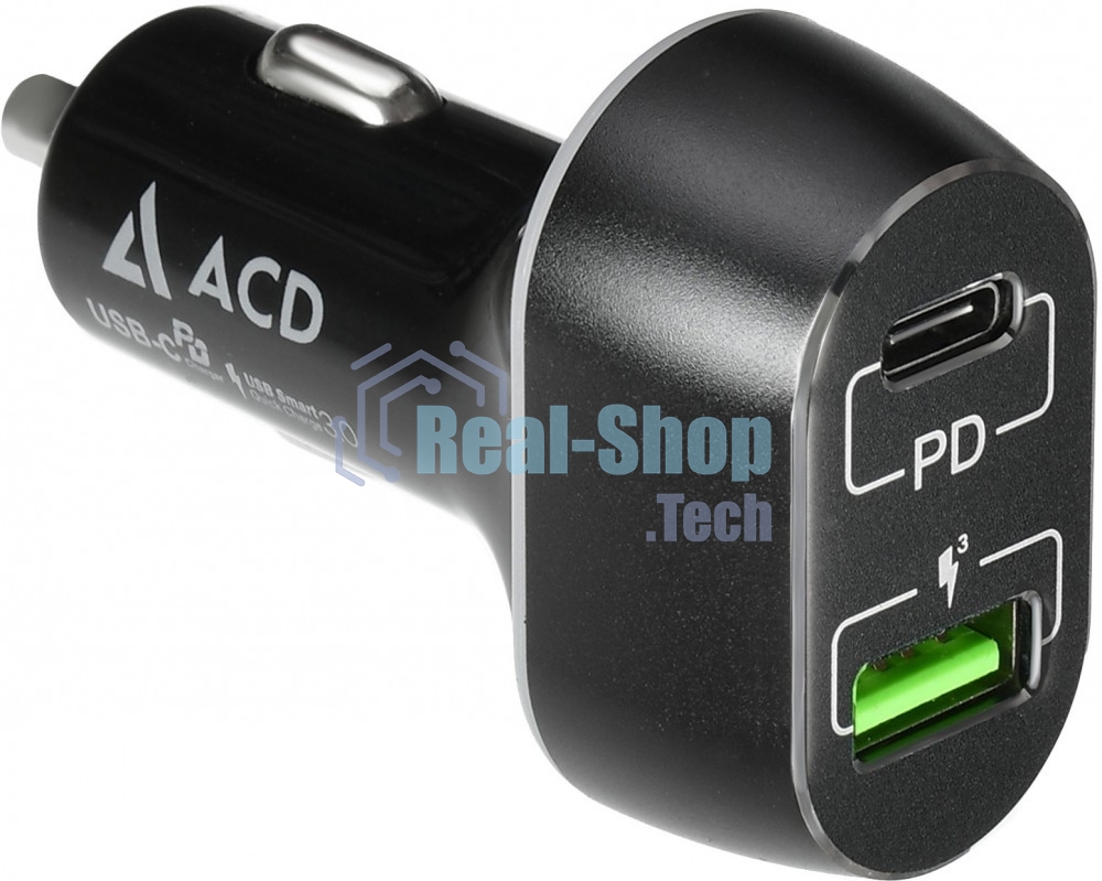 Автомобильное ЗУ ACD 63Вт, 2xUSB 1PD+1QC, 3.6~20В/3А RTL