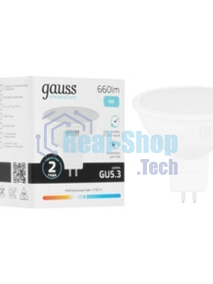 Лампа светодиодная Gauss Elementary MR16 9Вт цок.: GU5.3 спот 220B 4100K св. свеч. белый нейт. MR16 (упак.: 10 шт)