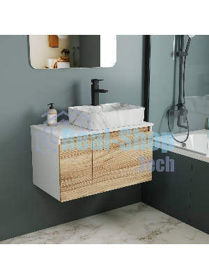 Комплект: тумба Bau Dream Blackwood 80, раковина прямоугольная BAU Cerama 48х37, мрамор, смеситель Hotel Black, черный матовый