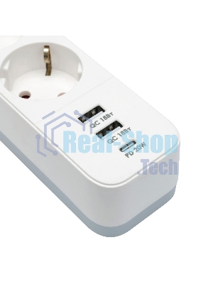 Сетевой фильтр Гарнизон EPS-3-CU2-W-2 2.0 Мультипорт 3 р, 10А, 1xType-C PD, 2 х USB QC, 2 м, ур.защиты 2+, белый, пак (21448)