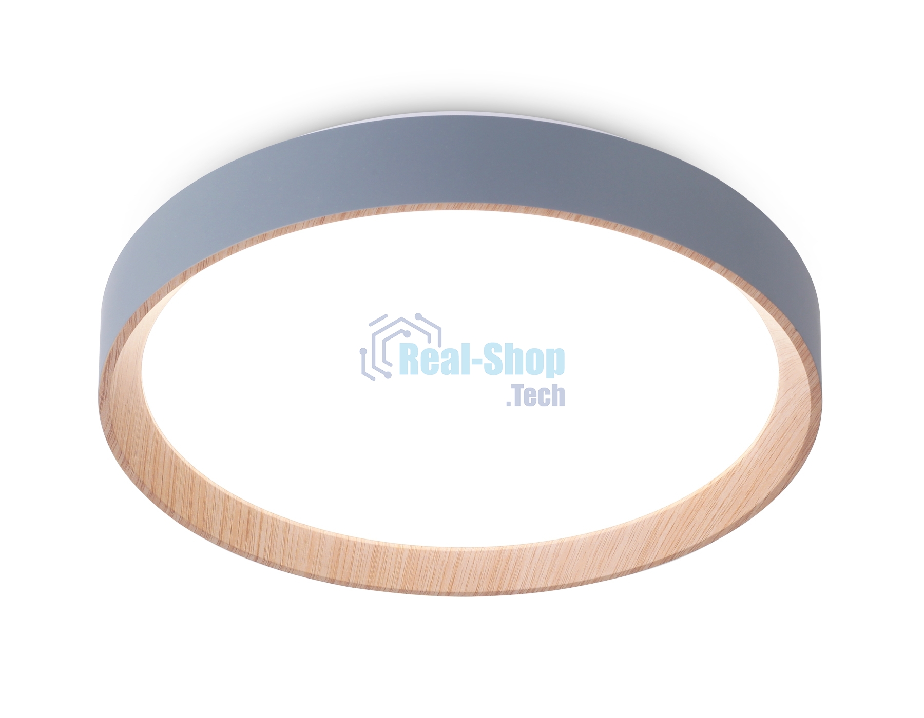 Потолочный светодиодный светильник Ambrella light FZ1320 GR/LWD серый/светлое дерево IP20 41W 3000-6400K D390*70 (ПДУ ИК)