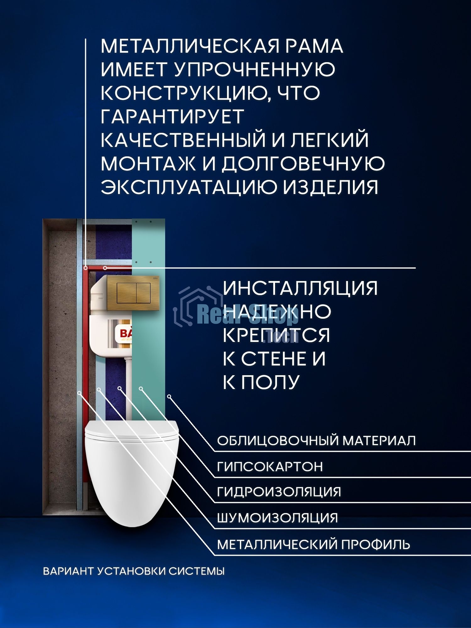 Комплект BAU 6 в 1: рамная инсталляция BAU NEO 45, унитаз подвесной безободковый вихревой со скрытым сливом Bau Dream Hurricane3, сиденье дюропласт микролифт, кнопка смыва BAU Stil, бронза