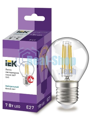 Лампа cветодиодная LED G45 шар прозр. IEK LLF-G45-7-230-40-E27-CL 7Вт 230В 4000К E27 серия 360°
