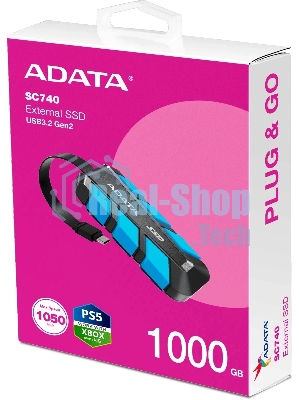 Внешний SSD ADATA SC740, 1TB, USB 3.2 Gen 2 Type-C, R/W 1050/1000, синий