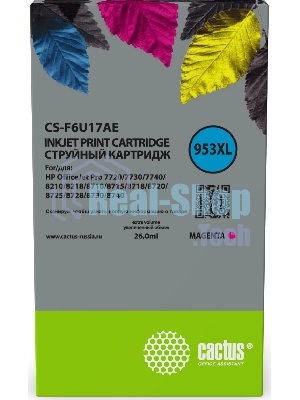 Картридж струйный Cactus CS-F6U17AE (953XL) пурпурный (26 мл) для HP OJ Pro 7740/8210/8218/8710/8715