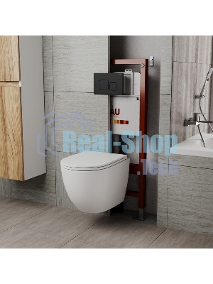 Комплект BAU 6 в 1: инсталляция BAU PRO, унитаз подвесной безободковый торнадо обратного потока Bau Dream 52х36 Hurricane-2, сиденье дюропласт микролифт, кнопка смыва BAU Soul, черная матовая