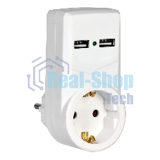 белый адаптер Т-01/01 1 место 2P+PE 16А 2хUSB 2,1A IEK