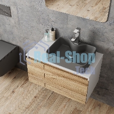 Комплект: тумба Bau Dream Blackwood 80, раковина BAU Cerama 48х37, темно-серая, смеситель Hotel Stil, нерж сталь, выпуск клик клак хром
