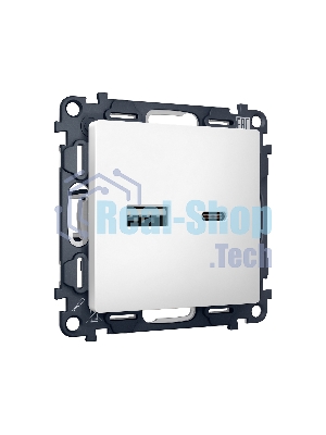 Комплект механизма розетки ALFA Белый матовый 2USB A+C 20W (быстрая зарядка) QUANT (AP1310, VM177) MA131010