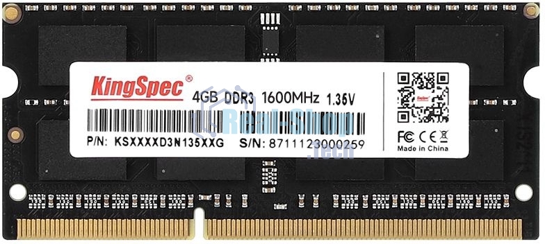 Оперативная память KingSpec, DDR3L, 4GB (1x4 GB), 1600 MHz, CL11, SO-DIMM