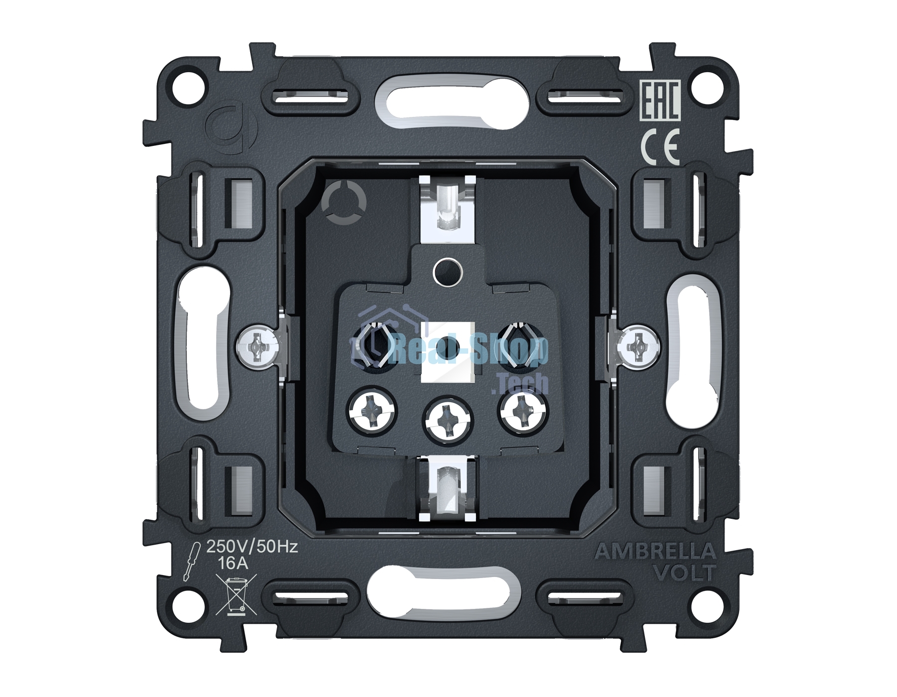 Механизм электрической розетки Ambrella Volt 16A-250V 2P+E с заземлением на винтовых зажимах QUANT VM141