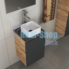 Комплект для ванной, 4 предмета (тумба Bau 40, графит + раковина BAU Hotel mini 24х24 + смеситель Hotel Still, выпуск клик-клак, черный)