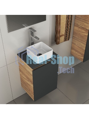Комплект для ванной, 4 предмета (тумба Bau 40, графит + раковина BAU Hotel mini 24х24 + смеситель Hotel Still, выпуск клик-клак, черный)
