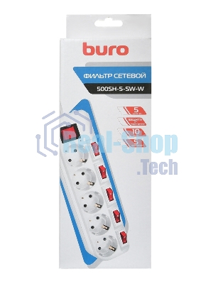 Сетевой фильтр Buro 500SH-5-SW-W 5 м, 5 розеток, белый, коробка