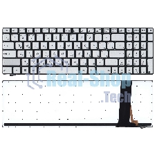 Клавиатура для ноутбука Asus N550 серебристая с подсветкой Клавиатура для ноутбука Asus N550 серебристая с подсветкой