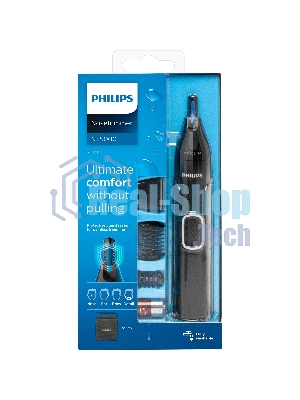Триммер Philips для носа и ушей, черный, корпус - пластик, 3 насадки-гребня, насадка - триммер, щеточка для очистки, мягкий чехол, батарейка