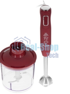 Блендер погружной Willmark WHB-1250PS (500Вт,рег.скор,турбо режим,Soft touch, измельчитель,бордовый)