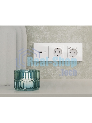 Комплект механизма розетки ALFA Белый матовый 2USB A+C 20W (быстрая зарядка) QUANT (AP1310, VM177) MA131010