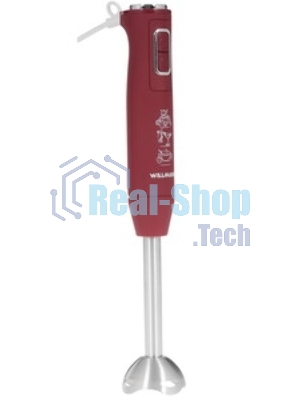 Блендер погружной Willmark WHB-1250PS (500Вт,рег.скор,турбо режим,Soft touch, измельчитель,бордовый)