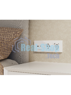 Комплект механизма розетки ALFA Белый матовый 2USB A+C 20W (быстрая зарядка) QUANT (AP1310, VM177) MA131010