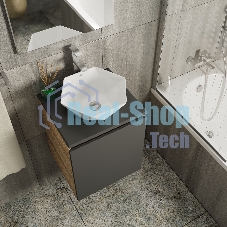 Тумба Bau Dream Blackwood 50 графит, раковина BAU Crystal 40х40, смеситель для раковины высокий Hotel Still, нержавеющая сталь, выпуск клик клак, хром