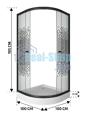 Душевой уголок BAU Dream с поддоном 100x100х195, прозрачное закаленное стекло с черной мозаикой 5 мм