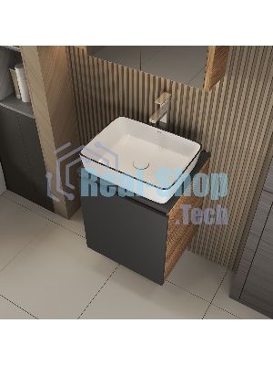 Тумба Bau Dream Blackwood 50 графит, раковина BAU Hotel Black Rand 48х37, смеситель для раковины высокий Hotel Still, нержавеющая сталь, выпуск клик клак, белый